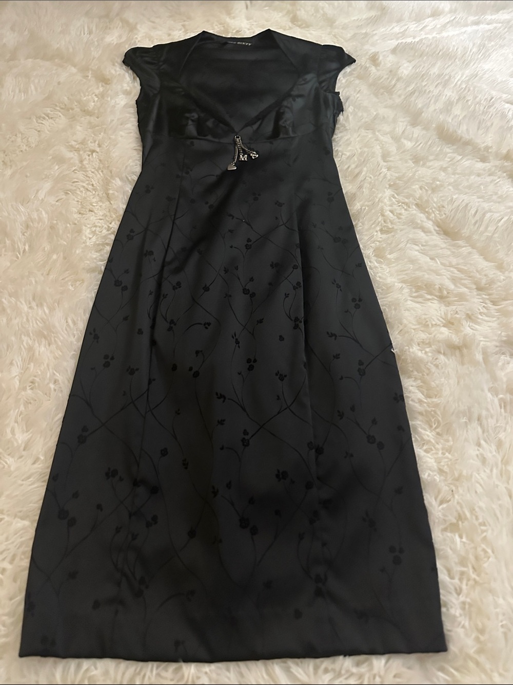 Miss Sixty Black Satin Maxi Dress with Floral Jacquard Detail